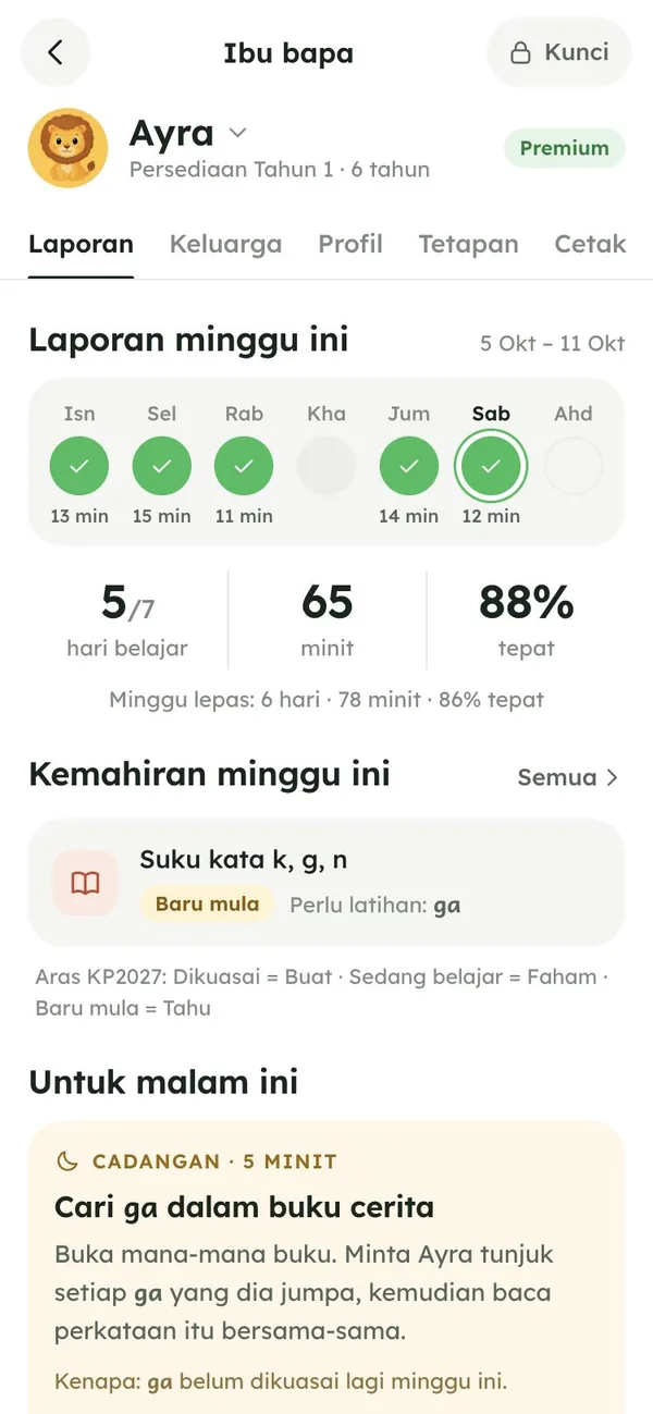 Laporan minggu ini dalam bahagian ibu bapa